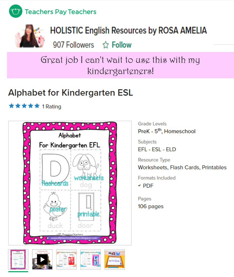 ESL/EFL Preschool Teachers: Alphabet Printable Flashcards and 